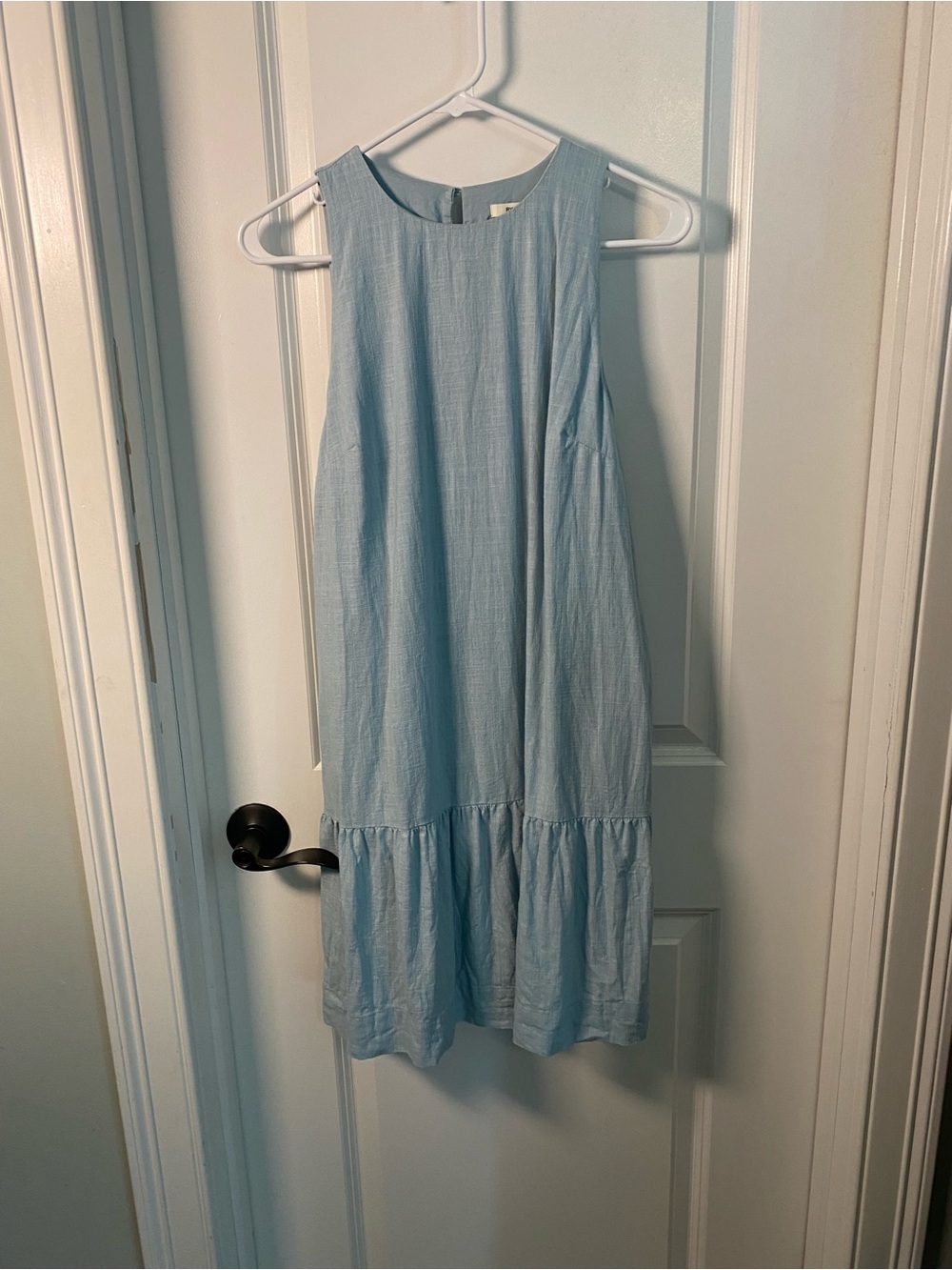 RW&CO Light Blue Sleeveless Linen Blend Tiered Dress Pockets